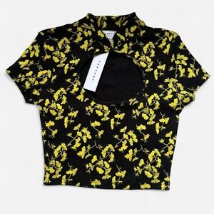 Topshop Black and Yellow Floral Crop Top